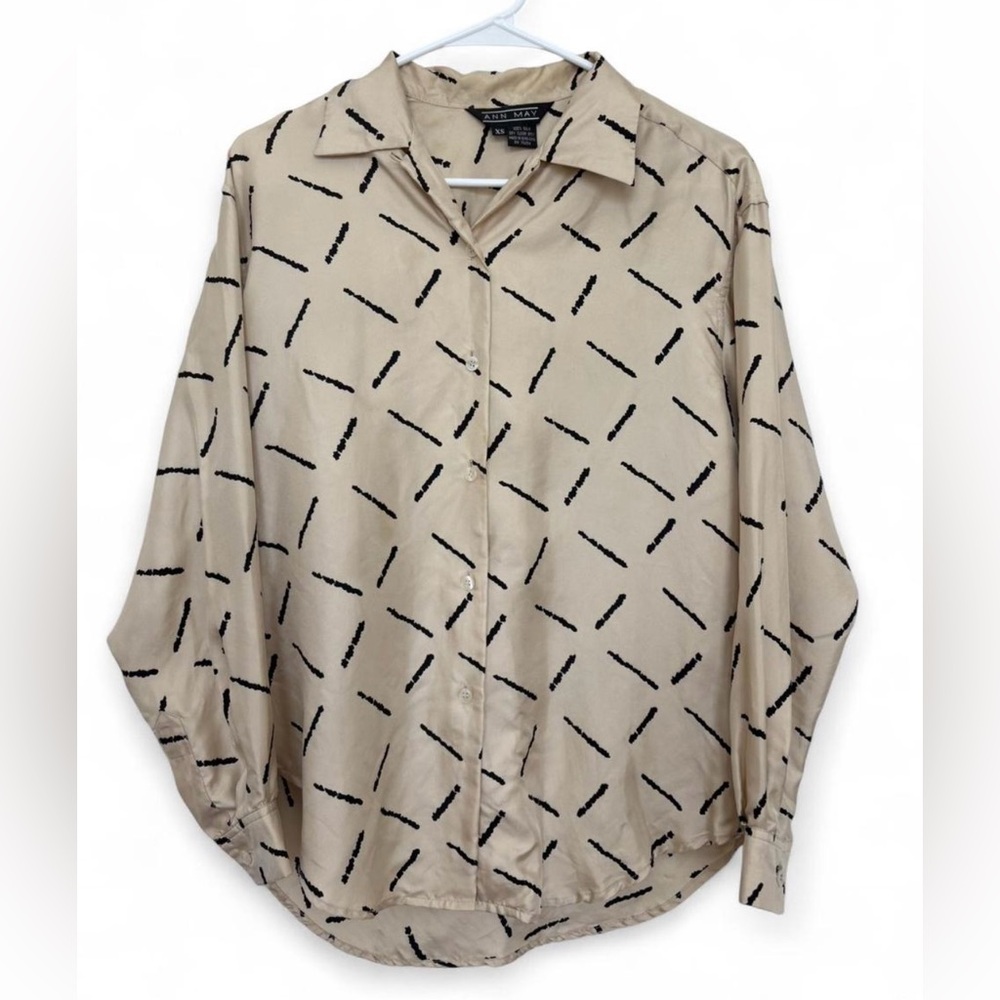 Women's Ann May Silk Button Down‎ Blouse XS Business Casual Office Work Classy